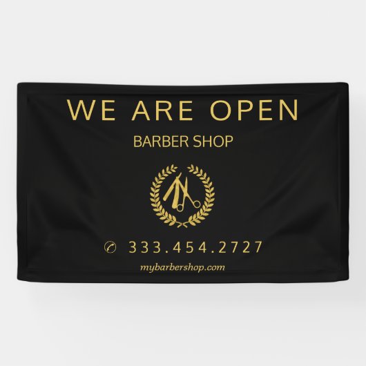 Friseur-Shop Männer Salon elegant schwarz und gold Banner (Horizontal)