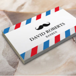 Friseur Shop Mustache Haare Stylist Blaue Streifen Visitenkarte