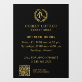 Friseur-Shop Öffnungszeiten Gold schwarzes Logo QR Fensteraufkleber