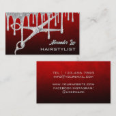 Friseur Silber Schere Roter Samt Geschäfts Ca Visitenkarte (Vorne/Hinten)