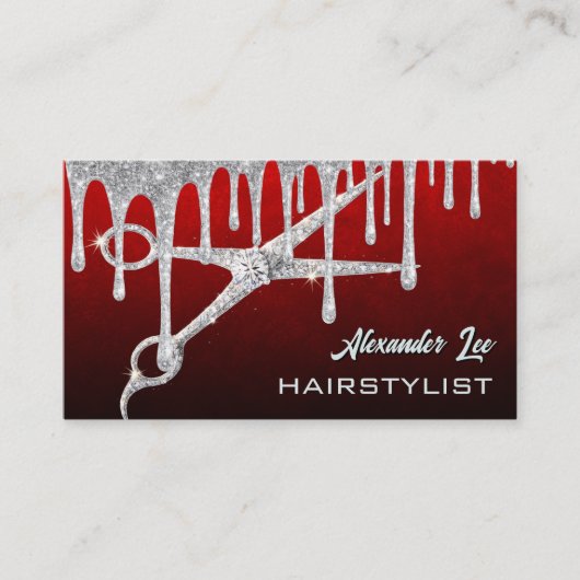 Friseur Silber Schere Roter Samt Geschäfts Ca Visitenkarte (Vorderseite)