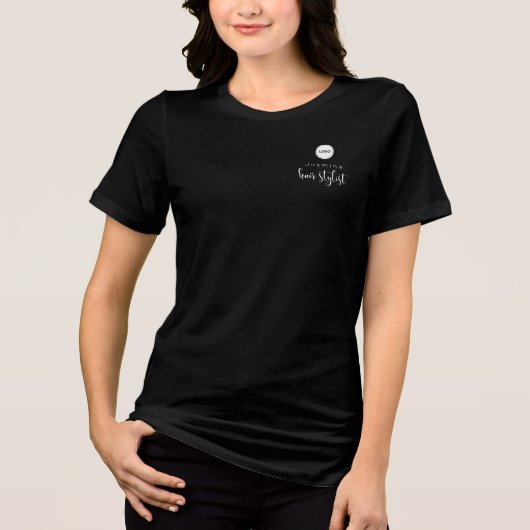 Friseur Simple Mitarbeiter Name Logo Schwarz Tri-Blend Shirt (Vorderseite)