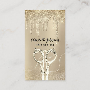 Friseur Smoky Gold Tropfen Glitzer Schere Visitenkarte