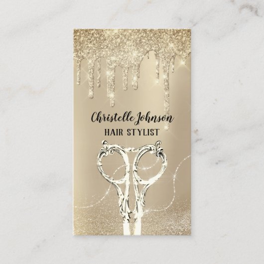 Friseur Smoky Gold Tropfen Glitzer Scheren Visitenkarte (Vorderseite)