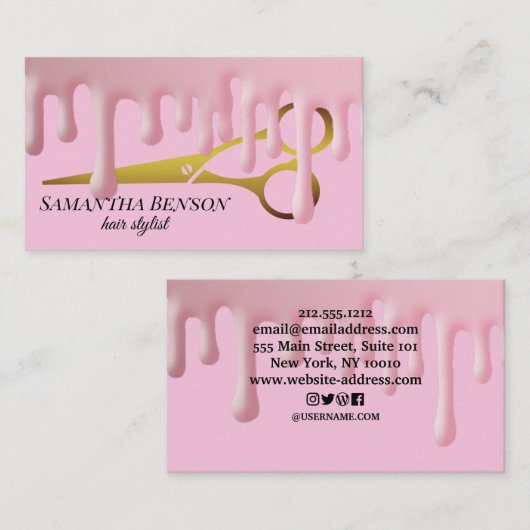 Friseur Stilfserei Rosa Treiben Goldener Schere Sa Visitenkarte (Vorne/Hinten)
