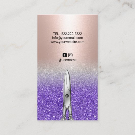 Friseur-Stilfserie Rote Rose Lila Salon Visitenkarte (Rückseite)