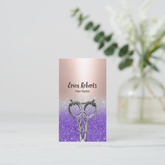 Friseur-Stilfserie Rote Rose Lila Salon Visitenkarte (Stehend Vorderseite)