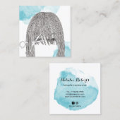 Friseur-Stilschere & Zeichnend Girl Quadratische Visitenkarte (Vorne/Hinten)