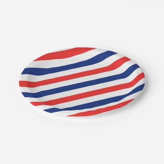 Friseur-Streifen Pappteller (Schrägansicht)