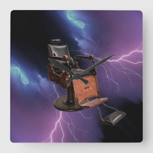 Friseur-Stuhl, reitenblitz-lila Blau, Schwarzes Quadratische Wanduhr