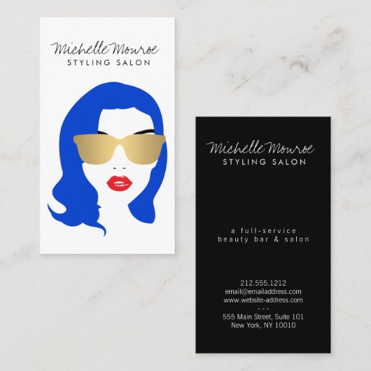 Friseur, Stylist, Beauty Girl Blue Visitenkarte (Vorne/Hinten)