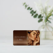 Friseur-Stylist Beauty Girl Foto Brown & Golden Sa Visitenkarte (Stehend Vorderseite)