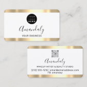 Friseur Stylist Coiffeur Gold Frame Qr Logo Visitenkarte (Vorne/Hinten)