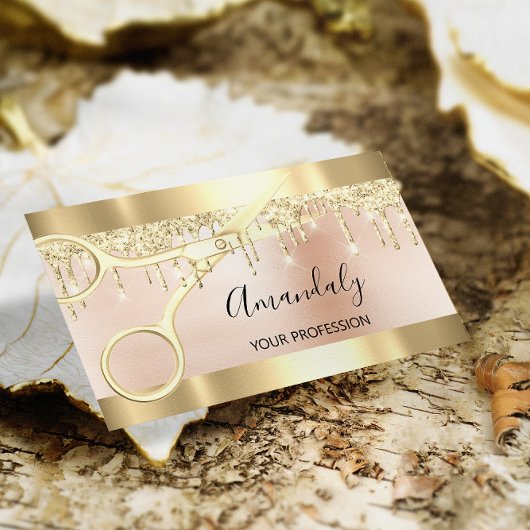 Friseur Stylist Coiffeur Gold Scheren Rose Visitenkarte