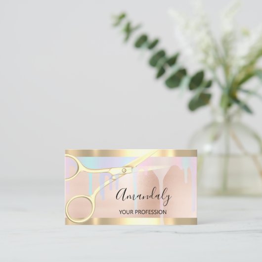 Friseur Stylist Coiffeur Gold Scissors Uniocrn Visitenkarte (Stehend Vorderseite)