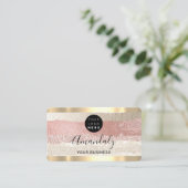 Friseur Stylist Coiffeur Rose Streifen Qr Logo Visitenkarte (Stehend Vorderseite)