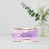 Friseur Stylist Coiffeur Schere Gold Lila Visitenkarte (Stehend Vorderseite)