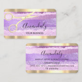 Friseur Stylist Coiffeur Schere Gold Lila Visitenkarte (Vorne/Hinten)