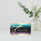 Friseur Stylist Coiffeur Schere Gold Pink Visitenkarte (Stehend Vorderseite)