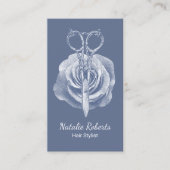 Friseur-Stylist Dusty Blue Scissy & Blume Salon Visitenkarte (Vorderseite)