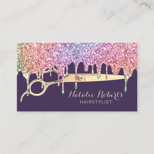 Friseur-Stylist Einhorn Tropfen Beauty Salon Lila Visitenkarte (Vorderseite)