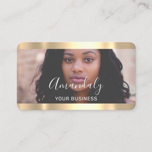 Friseur Stylist Foto Gold Frame Qr-CodeLogo Visitenkarte (Vorderseite)