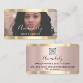 Friseur Stylist Foto Gold Frame Qr-CodeLogo Visitenkarte (Vorne/Hinten)