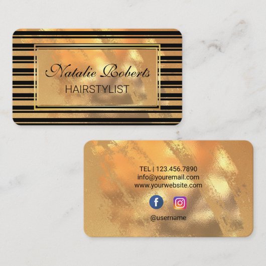 Friseur Stylist Gold Glitzer Beauty Salon Visitenkarte (Vorne/Hinten)