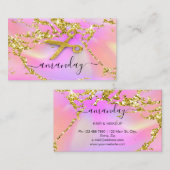 Friseur Stylist Gold Schere Holograph Pink Visitenkarte (Vorne/Hinten)