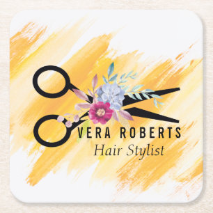 Friseur-Stylist Gold-Schere & Schönheitssalon Blum Rechteckiger Pappuntersetzer