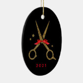 Friseur Stylist Golden Glitzer Schere Keramik Ornament (Rechts)