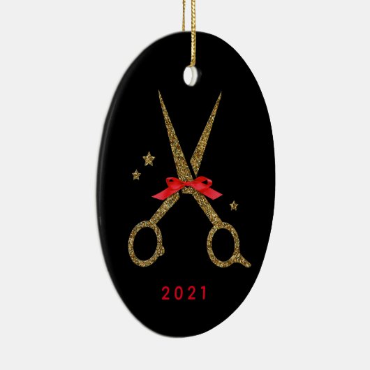 Friseur Stylist Golden Glitzer Schere Keramik Ornament (Rechts)