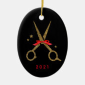 Friseur Stylist Golden Glitzer Schere Keramik Ornament (Vorne)
