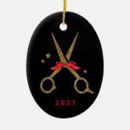 Friseur Stylist Golden Glitzer Schere Keramik Ornament