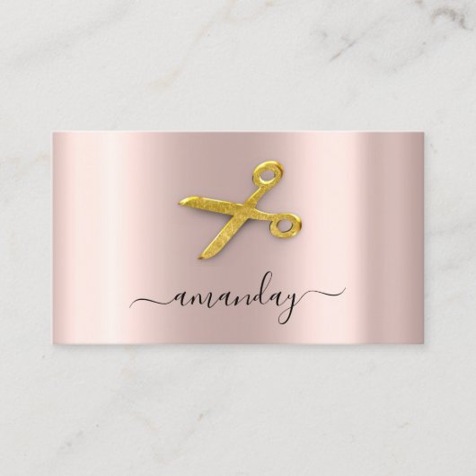 Friseur Stylist Golden Scissors Rose Powder Visitenkarte (Vorderseite)
