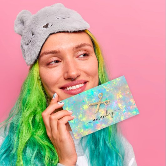 Friseur Stylist Golden Scissy Holograph Visitenkarte