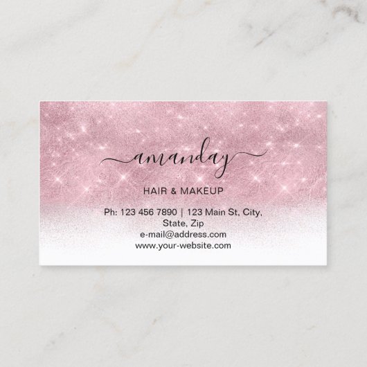 Friseur Stylist Goldene Schere Rosa Glitzer Visitenkarte (Rückseite)