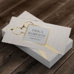 Friseur-Stylist Goldschere Salon Elegante Wäsche Visitenkarte<br><div class="desc">Hair Stylist Gold Scissor Salon Elegante Linen Business Cards.</div>