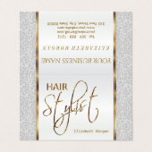 Friseur-Stylist in einem weißen Glitzer Visitenkarten (Außenseite Aufgefaltet)