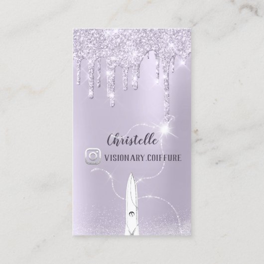 Friseur-Stylist Lavender Tropfens Glitzer Coiffure Visitenkarte (Rückseite)