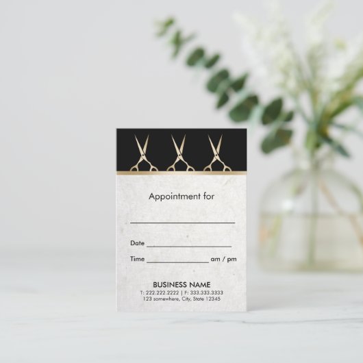 Friseur-Stylist Moderne Gold-Schere Ernennung Terminkarte (Stehend Vorderseite)