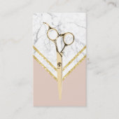 Friseur Stylist Moderne Gold Schere Marmor Rosa Ro Visitenkarte (Vorderseite)