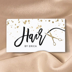 Friseur-Stylist Moderne Gold Typografie & Schere Visitenkarte