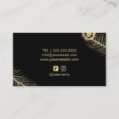 Friseur-Stylist Moderne Goldschere & Pfauenfeder Visitenkarte (Rückseite)