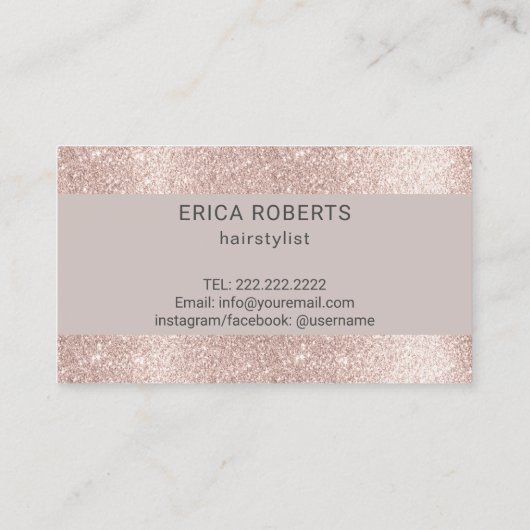Friseur-Stylist Moderne Rose Gold Glitzer Beauty S Visitenkarte (Rückseite)