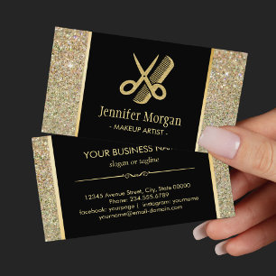 Friseur-Stylist Moderner Gold-Glitzer-Schere Comb Visitenkarte