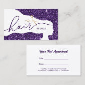 Friseur Stylist Moderner Lila Glitzer Schönheitssa Terminkarte (Vorne/Hinten)