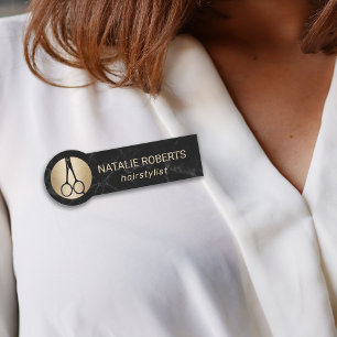 Friseur Stylist Moderner Schwarzer Marmor Schönhe Namensschild