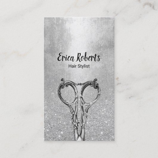 Friseur Stylist Moderner Silberner Glitzer Friseur Visitenkarte (Vorderseite)