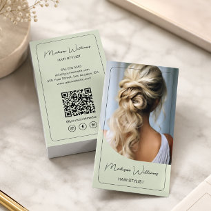 Friseur Stylist Modernes Foto Sage Green Visitenkarte